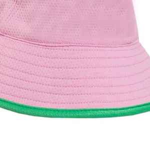<b>Pink</b> Mesh <b>Bucket</b> Hat with Green Trim Unisex Casual Summer Beach Hat for Children Solid Color Adjustable Fit - Product Image 5