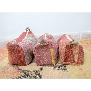 Ensemble de trois trousses à cosmétiques en coton imprimé à la main style Kantha indien, étui à accessoires, sac de voyage pour femme, Kantha fait main - Product Image 2
