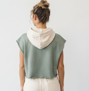 Women Sleeveless Hooded Crop Top Casual 100% Cotton Knitted Breathable Winter Wear <b>Running</b> Gym Fitness Wear Crop <b>Hoody</b> Top - Product Image 3
