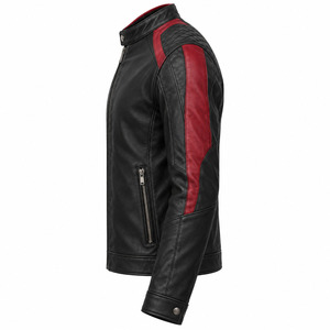 Blouson de moto Cafe Racer noir et rouge en cuir de vachette véritable, avec épaules matelassées, personnalisable, OEM, vente en gros - Product Image 3