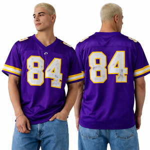 Maillot de rugby personnalisé en mesh violet, respirant, en polyester, col en V, pour le football américain, avec numéro personnalisé, tenue d'équipe. - Product Image 2