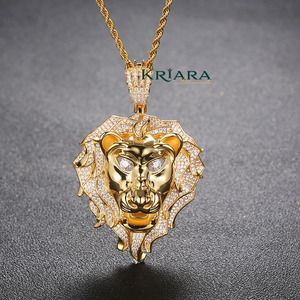 Colgante Cabeza de León de Plata 925 con Baño de Rodio y Oro de 18k, con Piedras de Moissanita, Amuleto Temático Hiphop para Hombre, Regalo para Uso Diario - Product Image 2