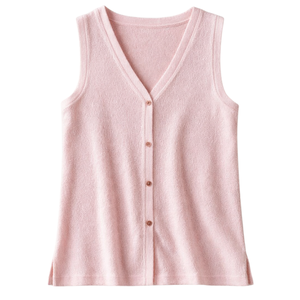 Blusa de punto sin mangas con botones para mujer, cuello en V, estilo casual de verano, holgada, transpirable y texturizada, a la moda - Product Image 1