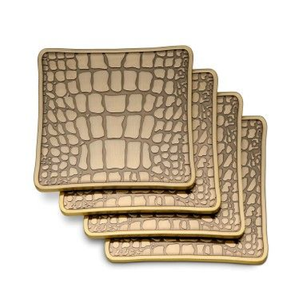 Posavasos circular moderno de latón con un diseño geométrico de rejilla ranurada con barras verticales y horizontales, a precios de mayorista. - Product Image 2
