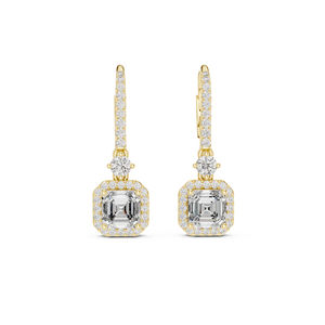 Pendientes de compromiso de oro blanco de 14 quilates con diamantes cultivados en laboratorio, talla redonda y Asscher, para mujer |   Diamante Cultivado Nuevo - Product Image 3