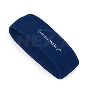 Bandeau de sport en coton bleu personnalisé avec logo, 4,5 cm de large, respirant, antidérapant, couleur unie, tricoté pour l'exercice - Product Image 6