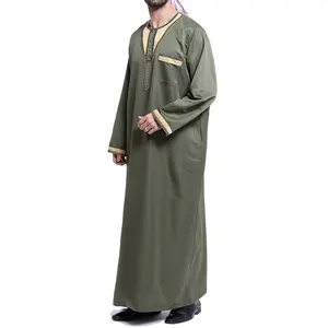 Jubba Thobe Traditionnel pour Hommes Musulmans de Dubaï et d'Arabie Saoudite, Robe Arabe en Coton Uni pour Ramadan et Aïd, Kaftan, Vêtements Islamiques du Moyen-Orient - Product Image 5