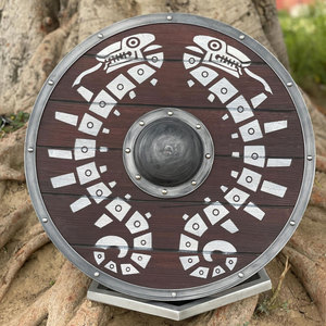 Authentique bouclier viking nordique en bois, forme ronde, artisanat fait main pour utilisation en costume et présentation décorative - Product Image 4