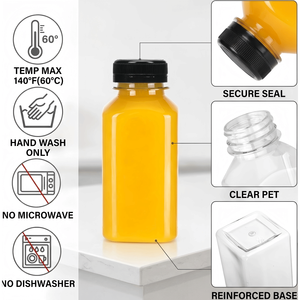 ภาชนะพลาสติก PET ทรงสี่เหลี่ยมขนาด 8 ออนซ์ จำนวน 150 ชิ้น สำหรับบรรจุเครื่องดื่มแบบใส พร้อมฝาสีดำ ความจุ 350 มล. ชุดอุปกรณ์ DIY พร้อมกรวยและแปรงทำความสะอาด - Product Image 3
