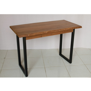 Writing Desk Solid Teak Top Console <b>Table</b> <b>Live</b> <b>Edge</b> 1-Drawer with Metal Leg - Product Image 1