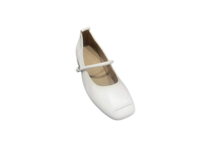 White PU Comfort Office Mary Jane Pumps with Buckle Strap Block <b>Heel</b> Pointed <b>Toe</b> All Seasons Women's Shoes - Product Image 2