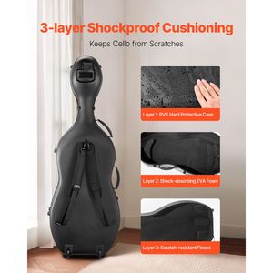 Custodia per Violoncello 4/4 in Fibra di Carbonio Leggera, Borsa da Viaggio Portatile con Doppia Tracolla e Fodera in Peluche, Realizzata in Pelle - Product Image 2