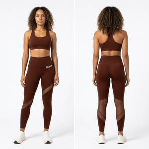 Custom Logo Yoga Set High Waist <b>Leggings</b> With Sheer Panels <b>And</b> Racerback Crop <b>Top</b> Full Length Seamless Activewear Two Piece Set - Product Image 1