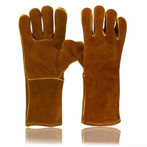 2026 Cow Split Leather Yellow Piping Welding <b>Gloves</b> Safety Protection with Inside Fleece and Cotton Lining Waterproof - Product Image 1
