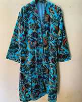 Nouvelle arrivée, robe kimono élégante de haute qualité en velours de coton brodé, col en V, longueur intégrale, motif floral, pour femmes, demoiselle d'honneur
