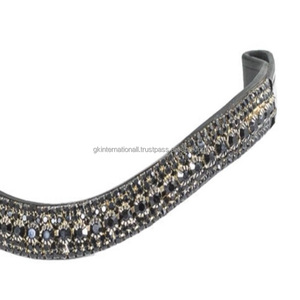 Banda de cejas de brida de caballo de alta calidad curtida vegetal de cuero inglés con cadena de diamantes de imitación de cristales negros de 5 filas - Product Image 1