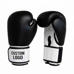 ถุงมือชกมวยแบบผูกเชือกสีดำขาวพร้อมโลโก้สั่งทำพิเศษ ผลิตจากหนัง PU ระบายความชื้น เหมาะสำหรับการฝึกซ้อมและการต่อสู้ - Product Image 1