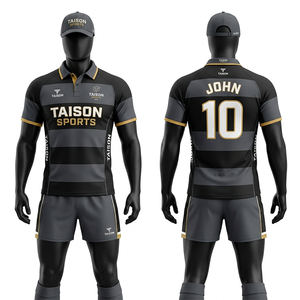 Premium 240 GSM Polyester Rugby Uniform Black Grey Panel Design Breathable Fabric Custom Sublimation Logo - Product Image 1