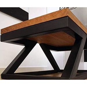 Table basse en bois massif d'acacia naturel avec base en métal géométrique noir pour salon, maison, hôtel - Product Image 3