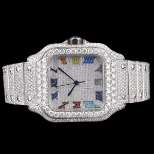 Reloj de Lujo con Incrustaciones de Moissanita y Acero Inoxidable, Movimiento de Cuarzo, Diseño Bicolor, Esfera de Cristal, Resistente al Agua 10 Bar, Cierre Oculto - Product Image 1