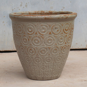 Ensemble de pots à fleurs en argile rustique, motif circulaire, sculptés à la main, écologiques, jardinières d'extérieur, trou de drainage pour fleurs, vert - Product Image 4