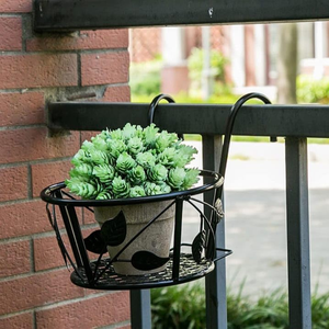 Metal Planter Pot Hanging Railing Metal Plant Flower Pot For Balcony <b>Black</b> Hanging Metal Flower Pots For Garden - Product Image 4