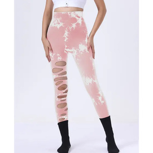 Leggings de yoga et d'entraînement taille haute pour femme, très élastiques, tie-dye, à découpes, effet push-up fessier - Product Image 6