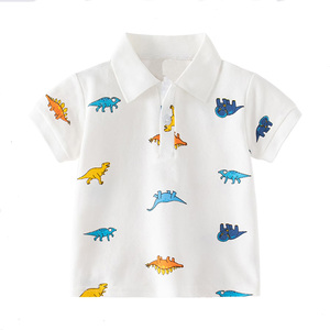 Nouveau Polo tricoté 100 % coton pour tout-petits garçons, imprimé dinosaures sur toute la surface, manches courtes, col, décontracté d'été - Product Image 5