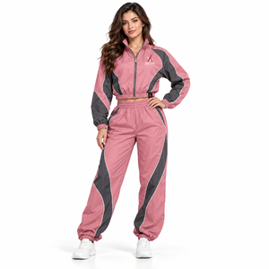 Conjunto Deportivo Cortavientos para Mujer, Chaqueta y Pantalones Personalizados, Tela de Poliéster, Construcción Ligera, Corte Holgado, para Actividades al Aire Libre - Product Image 1