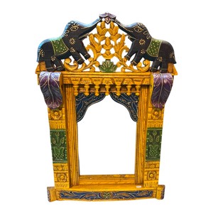 Handcrafted Wooden Jharokha Frame | Antique Finish <b>Decorative</b> Wall Temple | Traditional Indian Carved Window Panel - Product Image 2