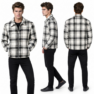 OEM Custom Men Flannel Jacket Full <b>Zip</b> Winter Outerwear Zipper Plaid Jackets Men Turn Down Collar Checkered Jackets - Product Image 4
