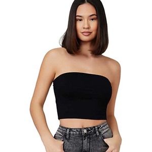 <b>Women's</b> <b>Black</b> Strapless Tube <b>Top</b> Solid Knitted Crop <b>Tank</b> Sexy Clubwear Breathable Short Length - Product Image 2