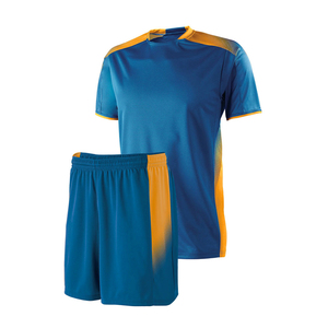 Maillot de football unisexe bleu et orange à manches courtes, col rond, respirant, anti-humidité, séchage rapide, imprimé personnalisé - Product Image 1