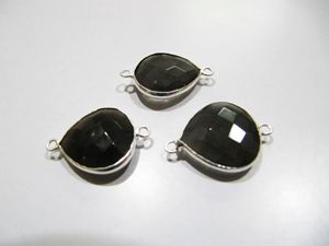 Conectores de Bisel de un Solo Anillo con Labradorita Natural en Forma de Pera de 13x17mm, Facetada, con Destellos Grises - Product Image 5