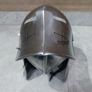 Casco Barbuta Medieval con Acabado Plateado, Armadura de Caballero de Acero Suave para Batalla, Reenactamiento, Exhibición Histórica, Disfraz y Decoración del Hogar - Product Image 5
