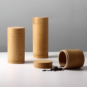 Bamboo tube box for sale <b>tea</b> <b>matcha</b> spice jar canister natural lidded tubes teaware accessories - Product Image 2
