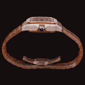 Montre de style moderne avec boîtier carré serti de moissanite, chiffres romains, cadran entièrement serti de pierres, bracelet en acier inoxydable - Product Image 4