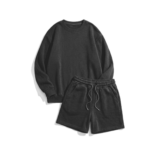 Ensemble 2 pièces surdimensionné pour femme : sweat-shirt et short, col rond, coupe ample, couleur unie, en molleton, tenue décontractée pour le printemps et l'été - Product Image 3