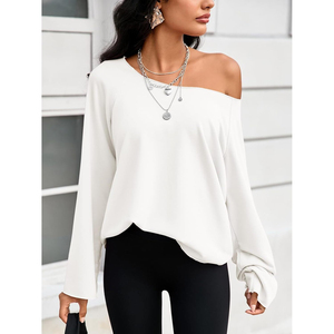 Women's <b>Off</b> <b>Shoulder</b> Long Sleeve Oversized <b>Sweatshirt</b> Solid Color Casual Pullover Autumn Wear Drop <b>Shoulder</b> Knitted Style - Product Image 5