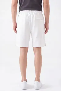 Pantalones Cortos Bermuda de Algodón Blanco Sólido para Hombre, con Logotipo Frontal, Cintura Media, Cordón Ajustable, Bolsillos, Transpirables, Estilo Urbano - Product Image 4