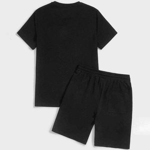 Nouvel ensemble décontracté noir pour hommes : T-shirt à manches courtes et short, ensemble de survêtement uni, vêtements de marque pour hommes, 2 pièces - Product Image 4