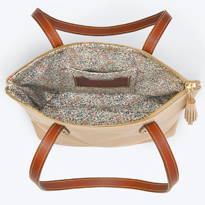 Sac fourre-tout en cuir avec fermeture éclair, sac à bandoulière, sac de shopping personnalisé avec logo, couleur beige, motif lettres, extra large, grainé - Product Image 6