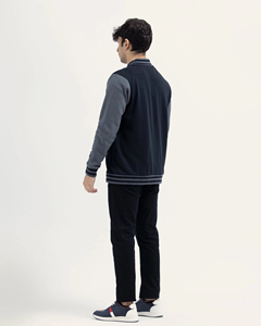 Veste universitaire noire de haute qualité pour hommes, col montant avec manches en cuir, veste bomber de baseball universitaire, veste d'hiver - Product Image 2