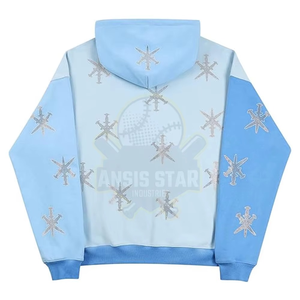 เสื้อฮู้ดผู้ชายสีฟ้าอ่อน ผ้าฝ้าย 100% พิมพ์ลายดิจิทัล ทรงโอเวอร์ไซส์ สไตล์ลำลอง สำหรับฤดูหนาว แบบถัก - Product Image 2