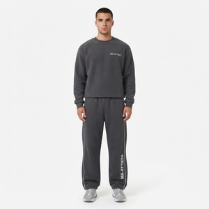 Conjunto de Sudadera con Cuello Redondo Texturizado y Pantalones Jogger para Hombre, Color Gris, Ropa Casual Urbana, Ropa a Juego con Logotipo Personalizado - Product Image 1
