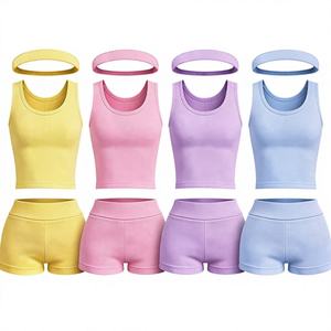 Ensemble 3 pièces pour femme en coton côtelé avec logo personnalisé, idéal pour le printemps et l'été, style loungewear, par les meilleurs fabricants de vêtements de détente. - Product Image 6