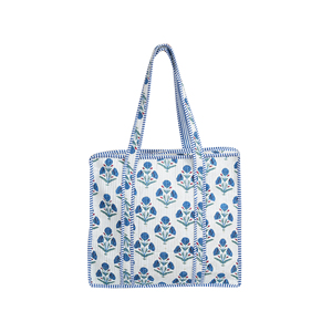 Bohemian Embroidered Cotton Tote <b>Bag</b> Blue Floral Pattern Open Top All Summer Autumn/Winter Zipper Handmade Eco-Friendly Durable - Product Image 4