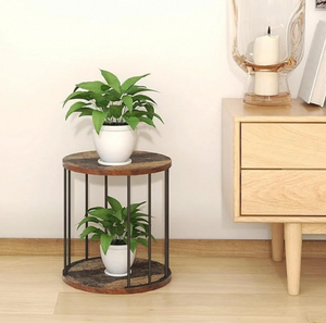Set of 2 Wooden Round <b>Stools</b> <b>Small</b> Compact Seating Furniture for Kids Adults Garden Kitchen Bathroom Bedroom and Plant Display - Product Image 3
