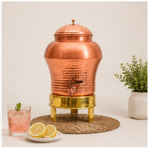 Copper Hammered Water Dispenser with Stand and Leak-Proof Tap Copper <b>Storage</b> Pot for Drinking Water Water Tank for Home & Office - Product Image 4