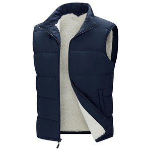 Chaleco Acolchado Azul Marino para Hombre, Cuello Alto, Cierre de Cremallera, Cortavientos, Informal, Ropa de Invierno, Relleno de Poliéster, Bolsillos, Largo Regular - Product Image 1